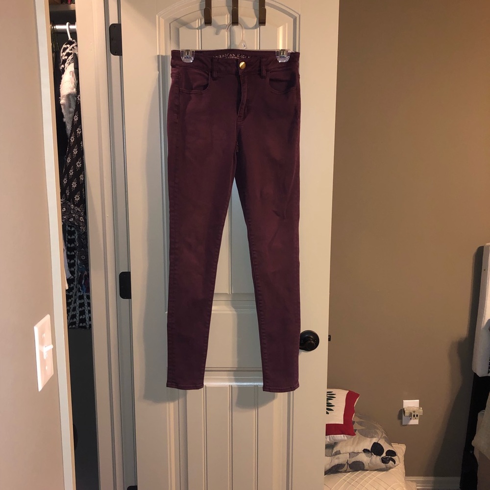 Maroon American Eagle Skinny Jeans
